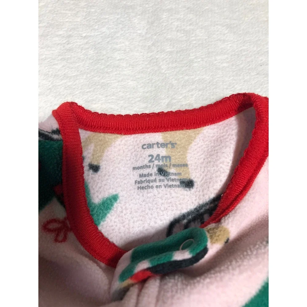 5/$25 Carter's Footed Pajamas 24m Pink Santa Reindeer Christmas Fleece Sleeper